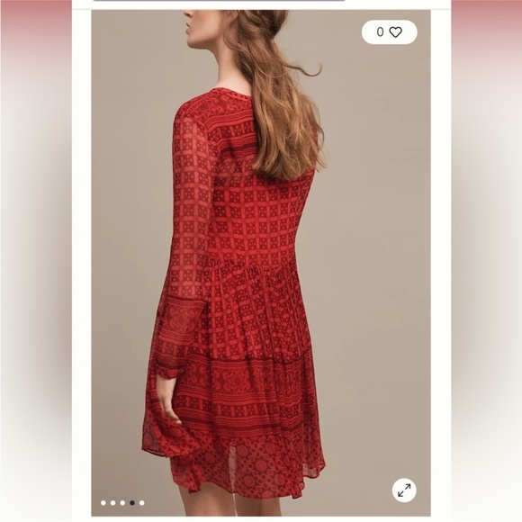 Maeve Anthropologie Canna Swing Dress Aztec Red Sheer Orange Red Size 8 - Picture 4 of 15